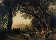 Oswald achenbach Saltarellotanz mit Blick auf Castel Gandolfo oil painting on canvas